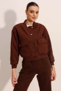0688 Çift Cepli Bomber Ceket - Kahverengi resmi